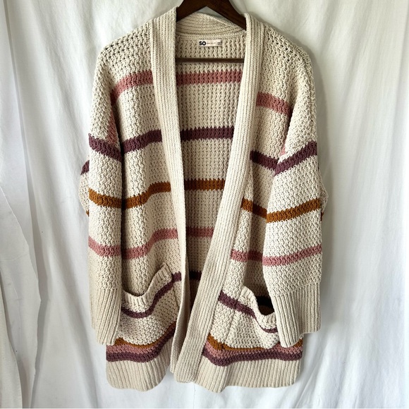 Cozy Striped Cardigan in Cream and Pink - Picture 2 of 4
